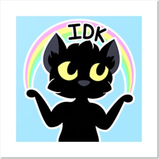 I Don't Know Cat with Rainbow (IDK) Posters and Art